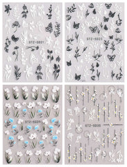 JMEOWIO 3D Embossed Flower Spring Nail Art Stickers Decals Self-Adhesive 5D Summer Colorful Floral Nail Supplies Nail Art Design Decoration Accessories 4 Sheets