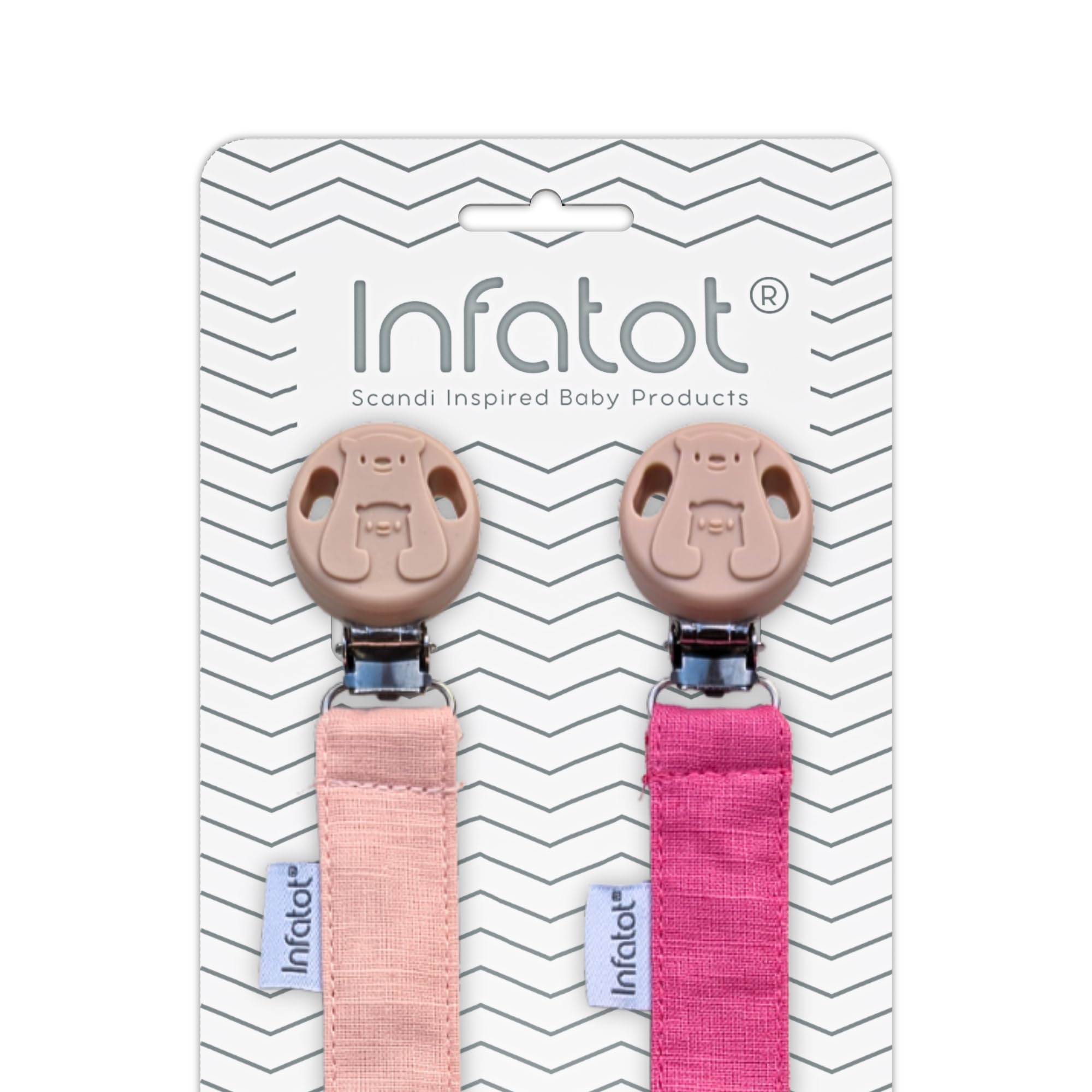 Infatot® Cotton Dummy Clips for Baby Boys & Girls - Dummy Clip Pacifier Holder, Soother Chains, Soother Clips, Dummy Straps, Pacifier Clips, Dummy Holder to Keep Pacifiers Clean - Salmon & Flamingo