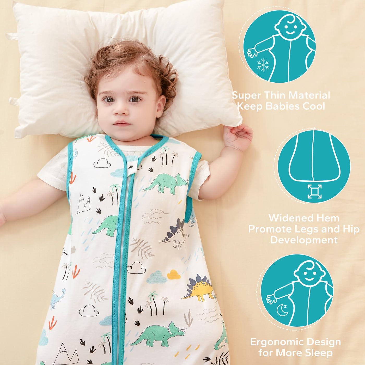 ZIGJOY Baby Sleep Bag Baby Wearable Blanket 100% Cotton Sleeveless Sleeping Sack 0.5 TOG Breathable Toddler Sleeping Bag for 6-12 Months with Double Zipper Jurassic