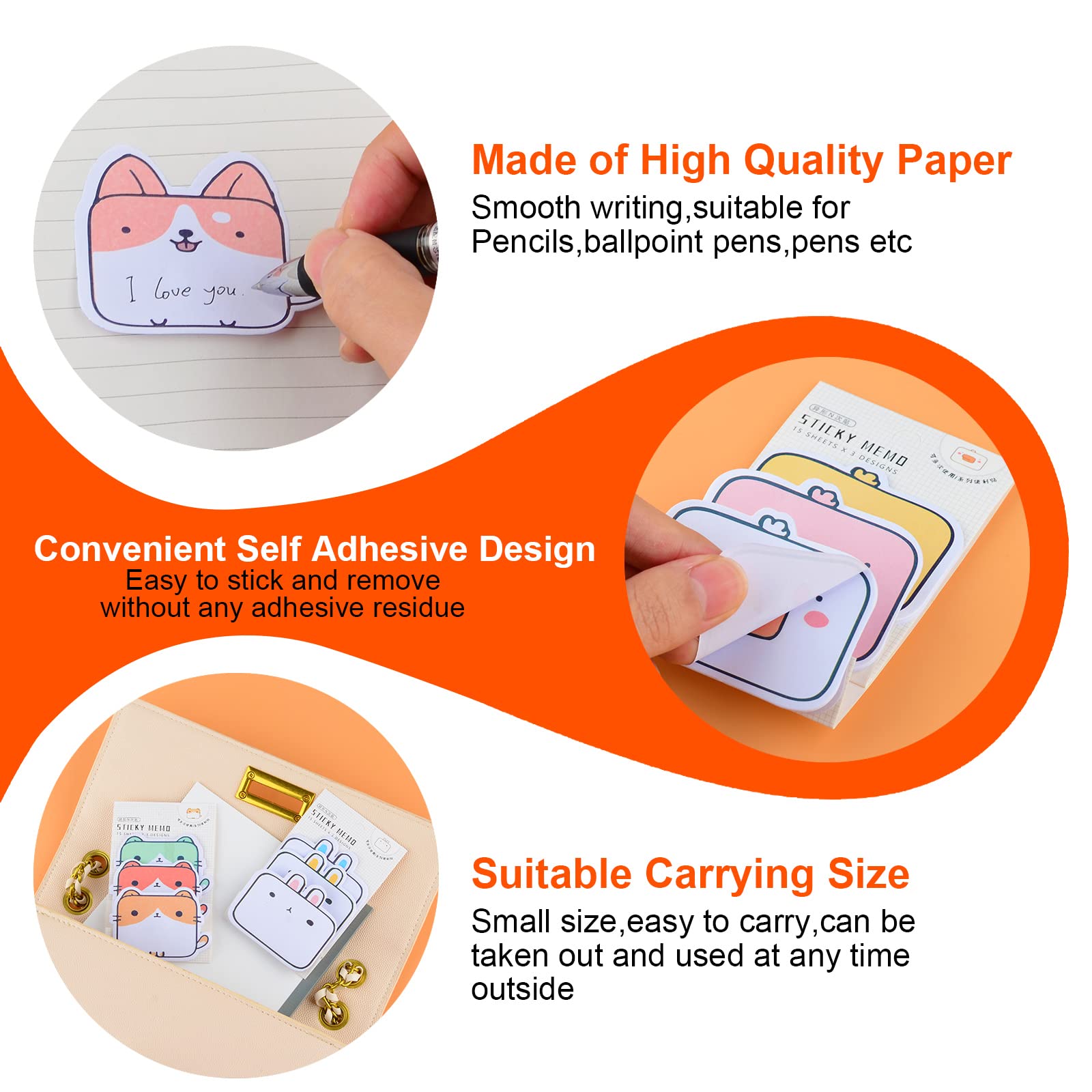 DASHUAIGE 6 Packs Cute Animal Sticky Notes, Sticky Notes Kawaii Stationary self-Adhesive Sticky Note Pads for Pet Lovers Office School Supplies Gifts (C)