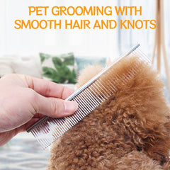 Metal Dog Combs for Grooming 2PCS Metal Stainless Steel Dog Grooming Comb Cat Comb Silver Pet Comb Suitable for Dog Cat Pet Fur Detangling