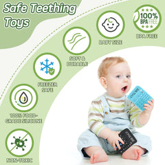 Teething Sensory Toys for Baby Autism 0 6 Months, Baby Teething Bath Toys for Newborn 3 6 9 12 Months Boys Girls Gifts, Food Grade Silicone Calculator Teethers Chew Toys (BlackandBlue)