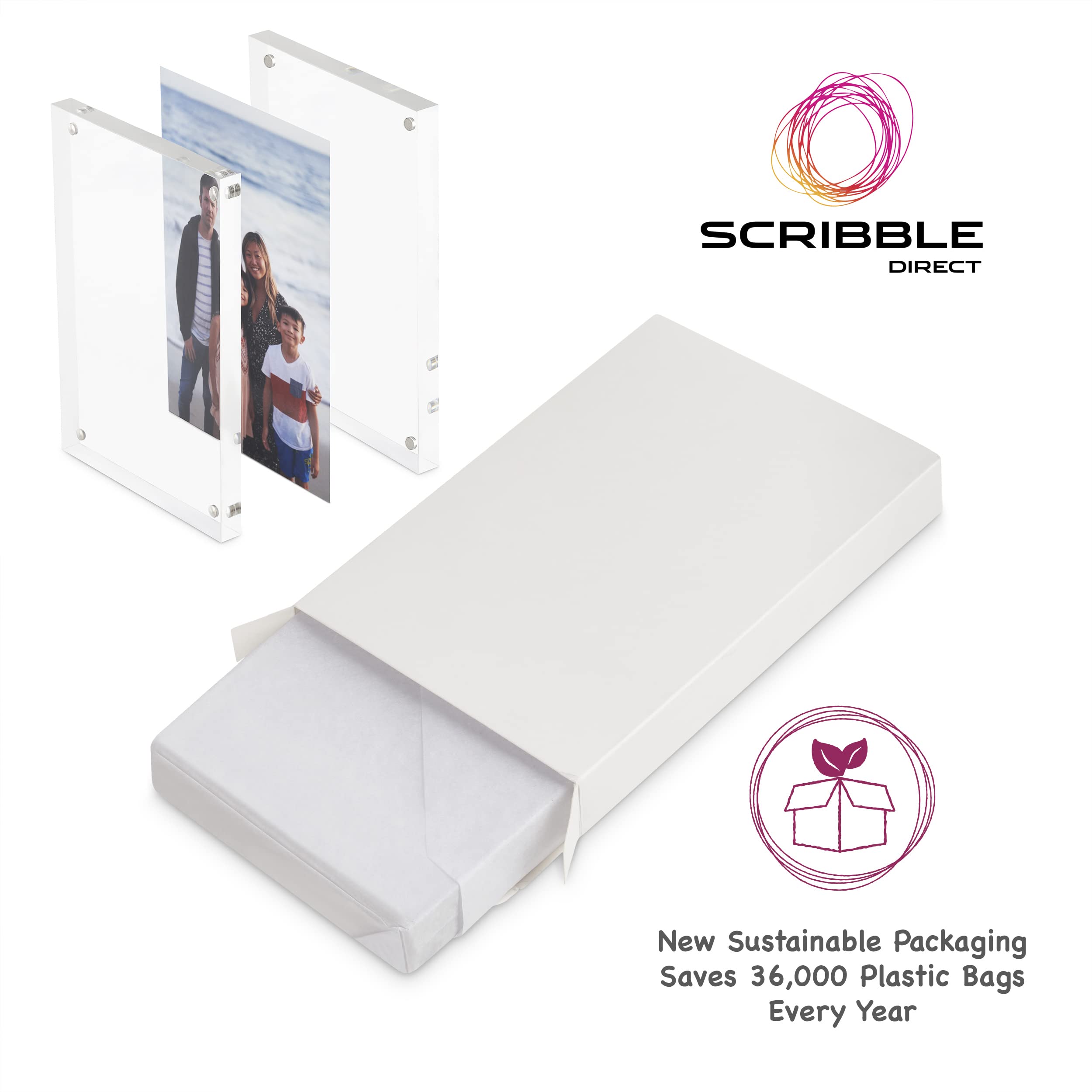 Scribble 6 x 4 Inch Acrylic Photo Frame/Block, Free Standing, Use Horizontally or Vertically