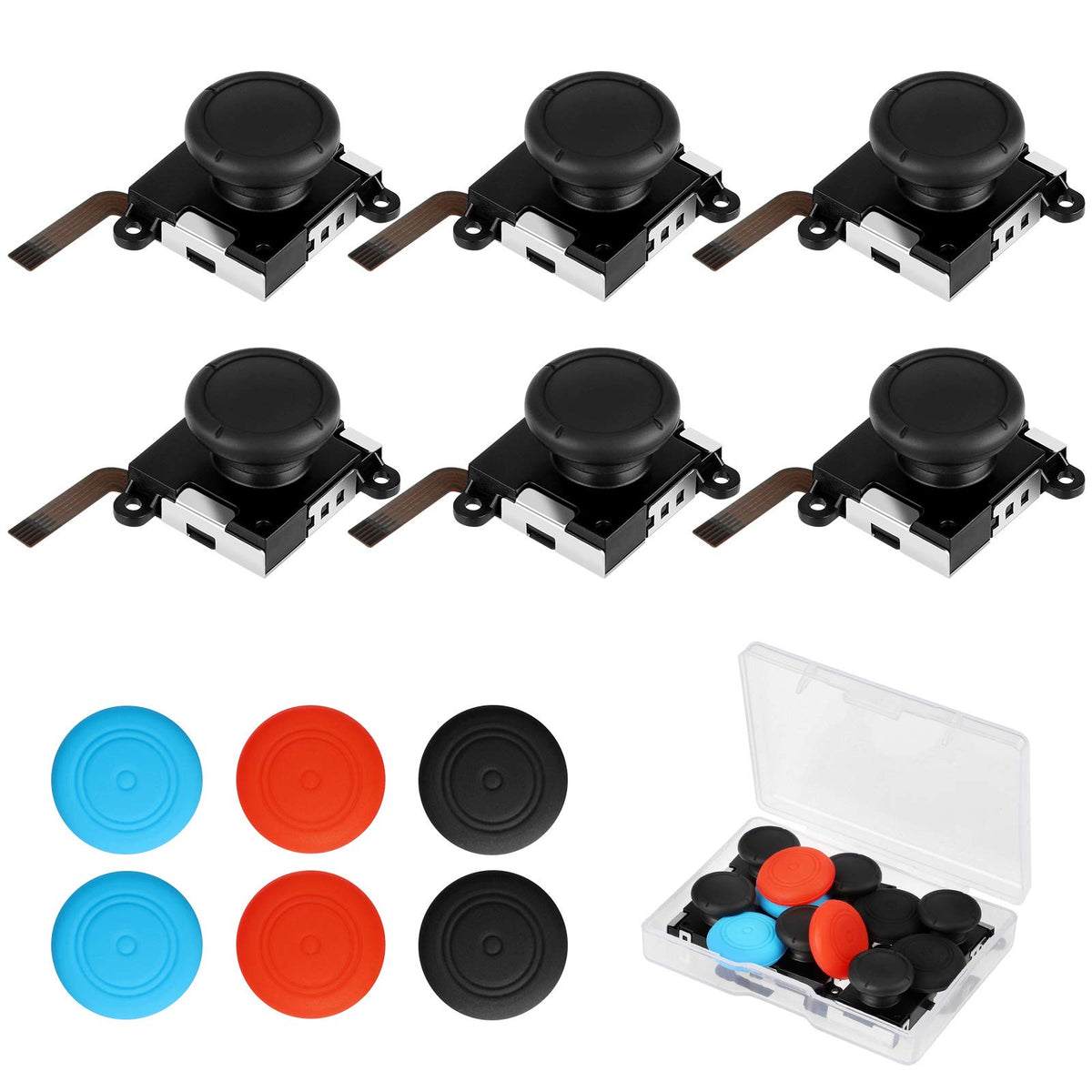 EEEKit 3D Analog Joystick Replacement, 6Pcs Switch Left/Right Joy con Joystick Replacement with Thumbstick Caps Compatible with Nintendo Switch and Switch Lite Controller