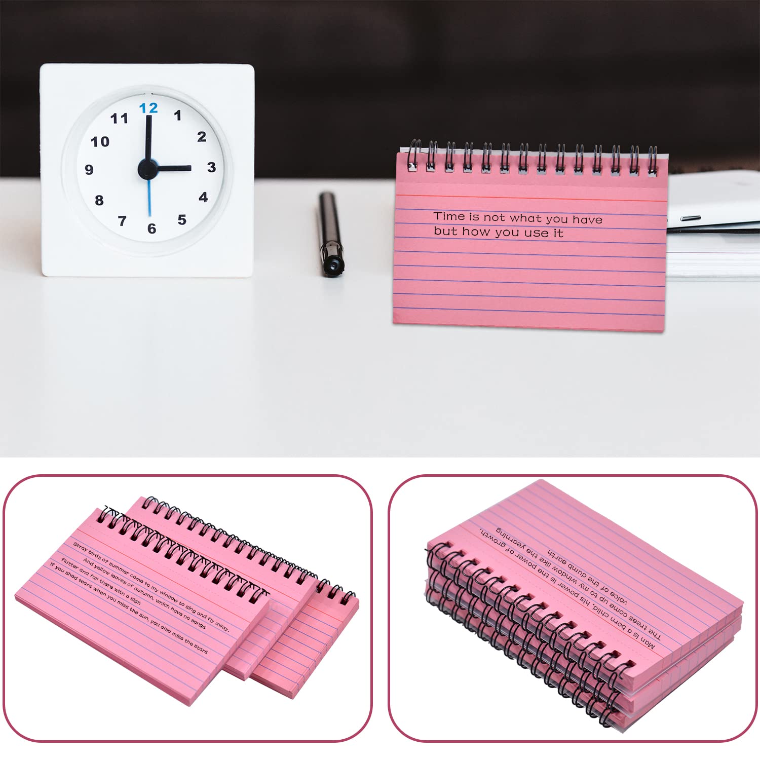 3 Pack Index Cards, 150 Sheets Flash Cards Lined Revision Cards Easy Flip Record Cards Cue Cards for Office Meeting, School Learning, Memory, Sticky Note (Pink)…