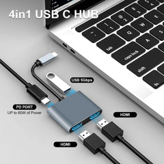 RUIZHI USB C to Dual HDMI Adapter, Support Dual 4K@30Hz, 4-IN-1 USB Type C Hub with 2 HDMI/USB3.0/PD Charging, Dual Screen Display USB-C Docking Station for Windows, MacOS