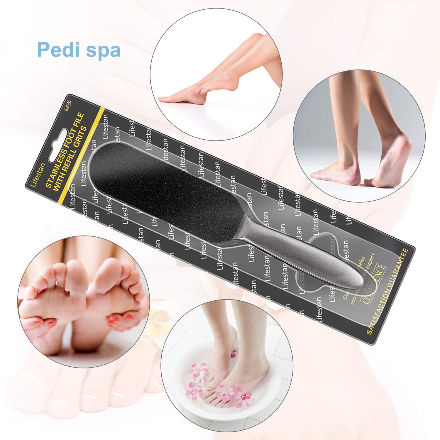 Pedicure Foot File and Callus Remover for Hard Skin Professional, Stainless Steel Foot Rasp File with Ten Free Refill Grits Double-Sided Replacement Pads Easy Feet Scrubber for Bath Pedicure Salon