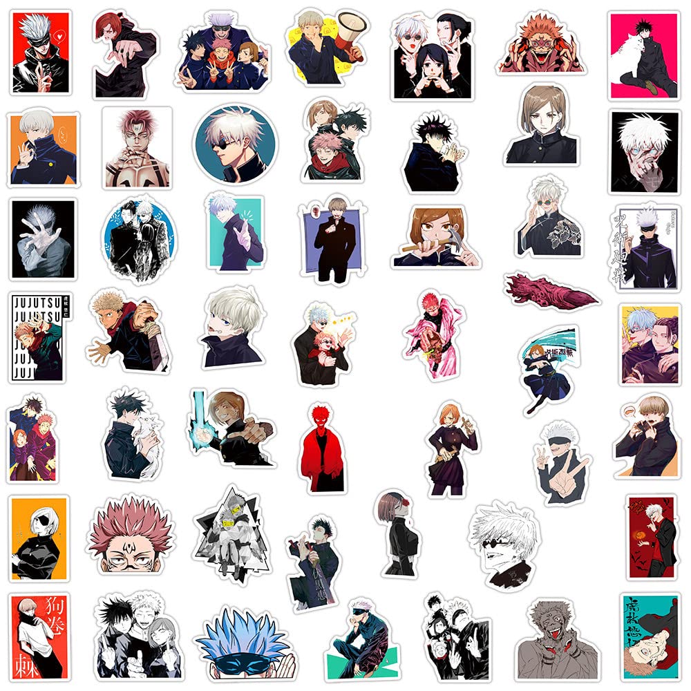 Yangsiw Jujutsu Kaisen Stickers for Laptop, Cars, Phone, Water Bottle, Skateboard, Suitcase, Guitar, Pad, Cute Anime Vinyl Stickers, Waterproof, Scrapbook Stickers 50pcs …