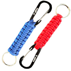 Kadactive Paracord Keyrings With Carabiner Keyring Clip - 2 Pack keyrings for backpack, Survival, Camping - Paracord Key Chain key holder - Key Lanyard for men - car keyring - Blue-Red