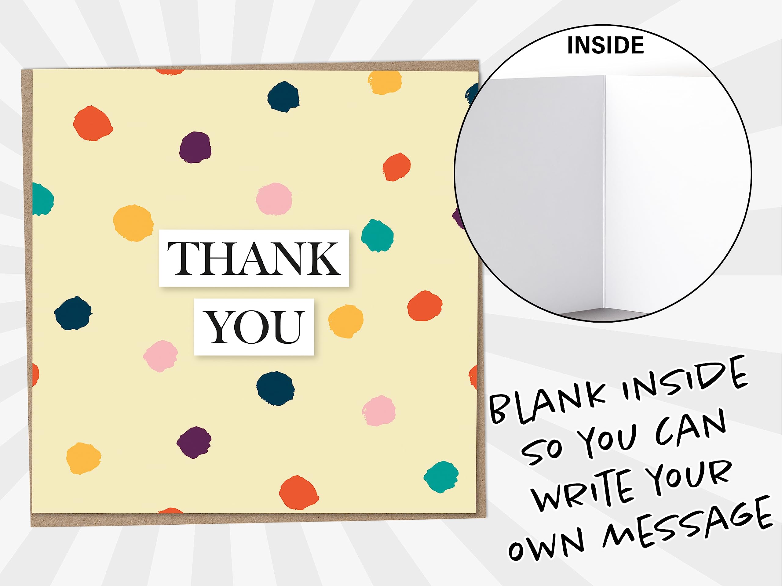 Thank You Card, Painted Style Polka Dots, Thank You Greeting Cards for Friend or Teacher, Thank You Card for Men or Women, Blank Inside, Kids Thank You Card, Wedding Thanks