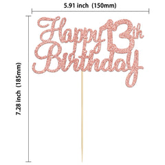 Gyufise 3 Pack Happy 13th Birthday Cake Topper Rose Gold Glitter Happy Birthday Cake Topper Happy 13 Birthday Cake Decoration for 13th Birthday Party Decorations