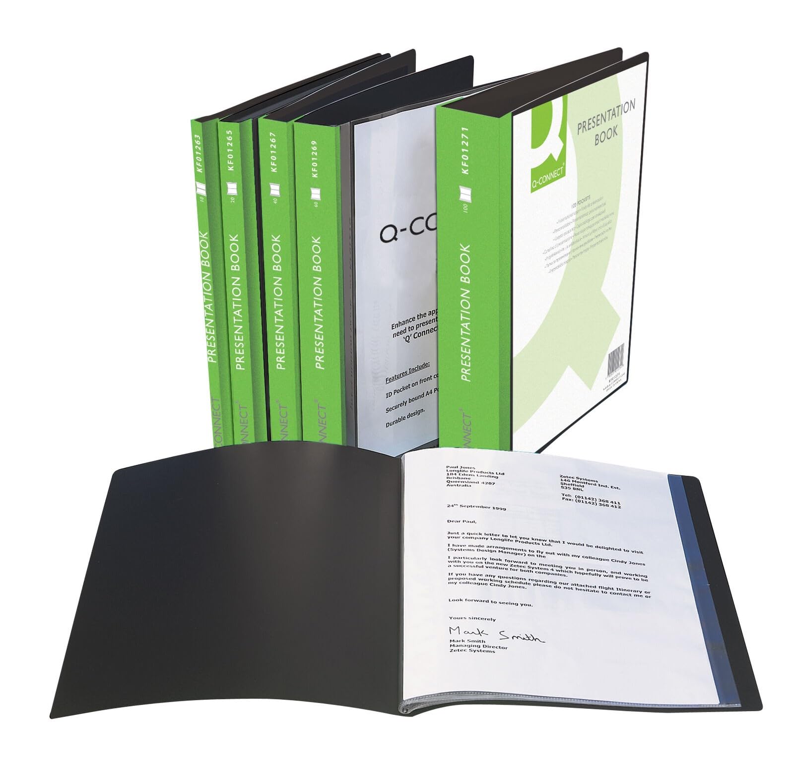 Display Book Q-CONNECT with Front Cover Pocket PP A4 460 Micron 20 Pockets Black/Document Archiving/Type-20 Pockets/Kind-with a Pocket/Index-N.a. / Pockets-N/D/Material-PP/Dividers-N.a. (Pack of 4)