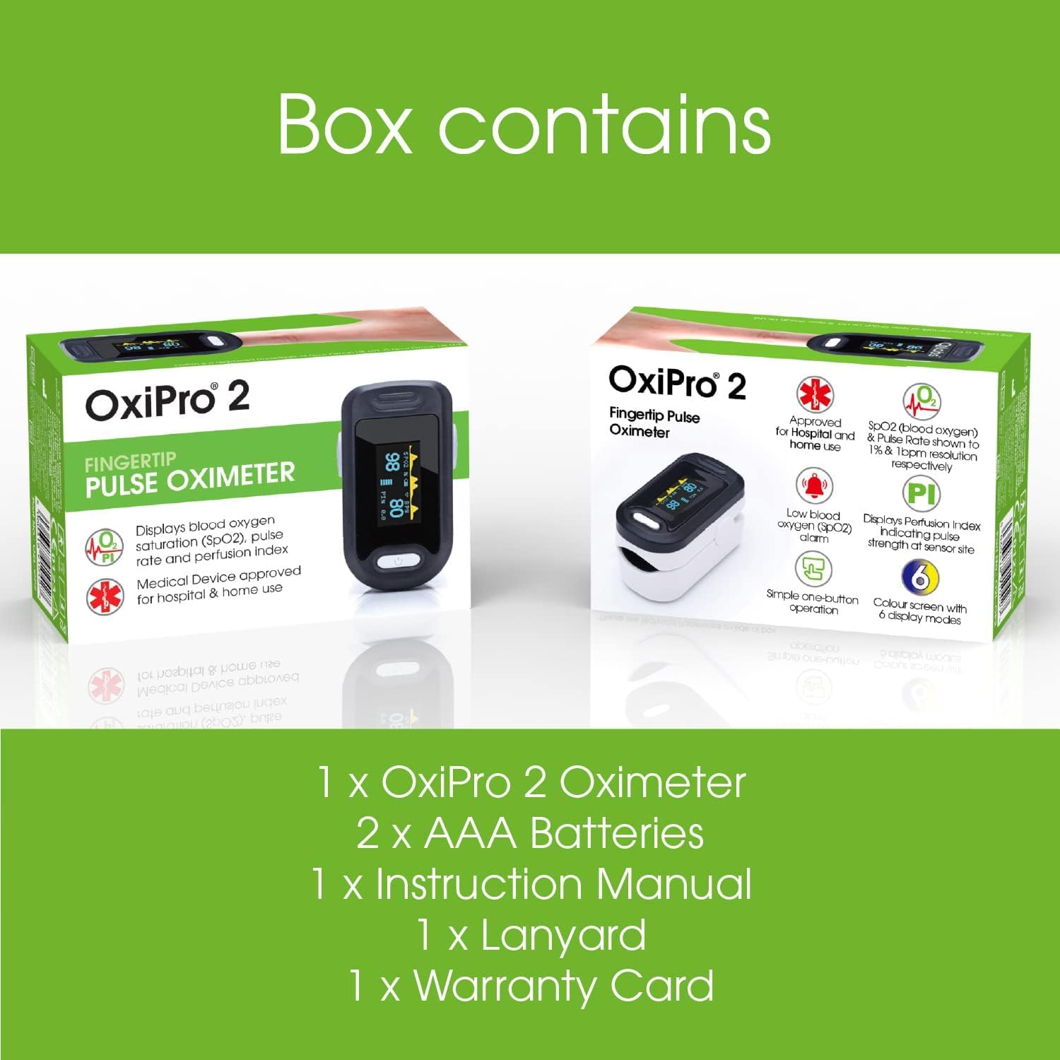 OxiPro OX2 - CE Certified - MHRA Registered Pulse Oximeter/Blood Oxygen Monitor - Finger Oxygen Saturation Monitor/SATS Monitor SpO2 for Adults and Child - UK Approved Medical Device