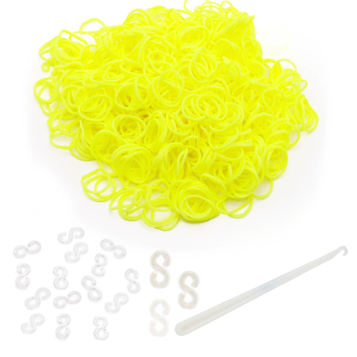 Toyland® Loom Band Refill Pack - 600 Neon Loom Bands with Clips & Hook Included (Yellow)