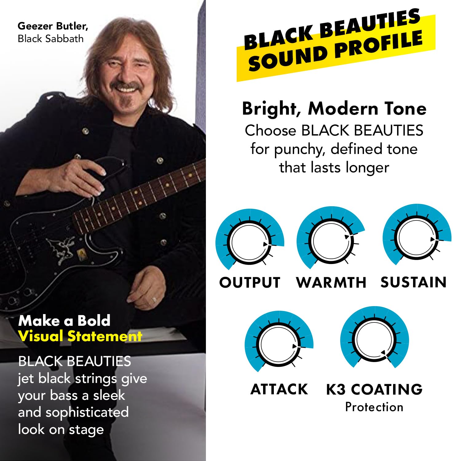 DR Strings BLACK BEAUTIES™ - BLACK Coloured Bass Strings: Light 40-100