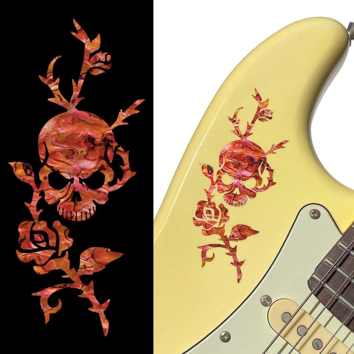 Inlay Sticker for Guitars & Bass - Rose & Skull - Abalone Red B-135RS-RD