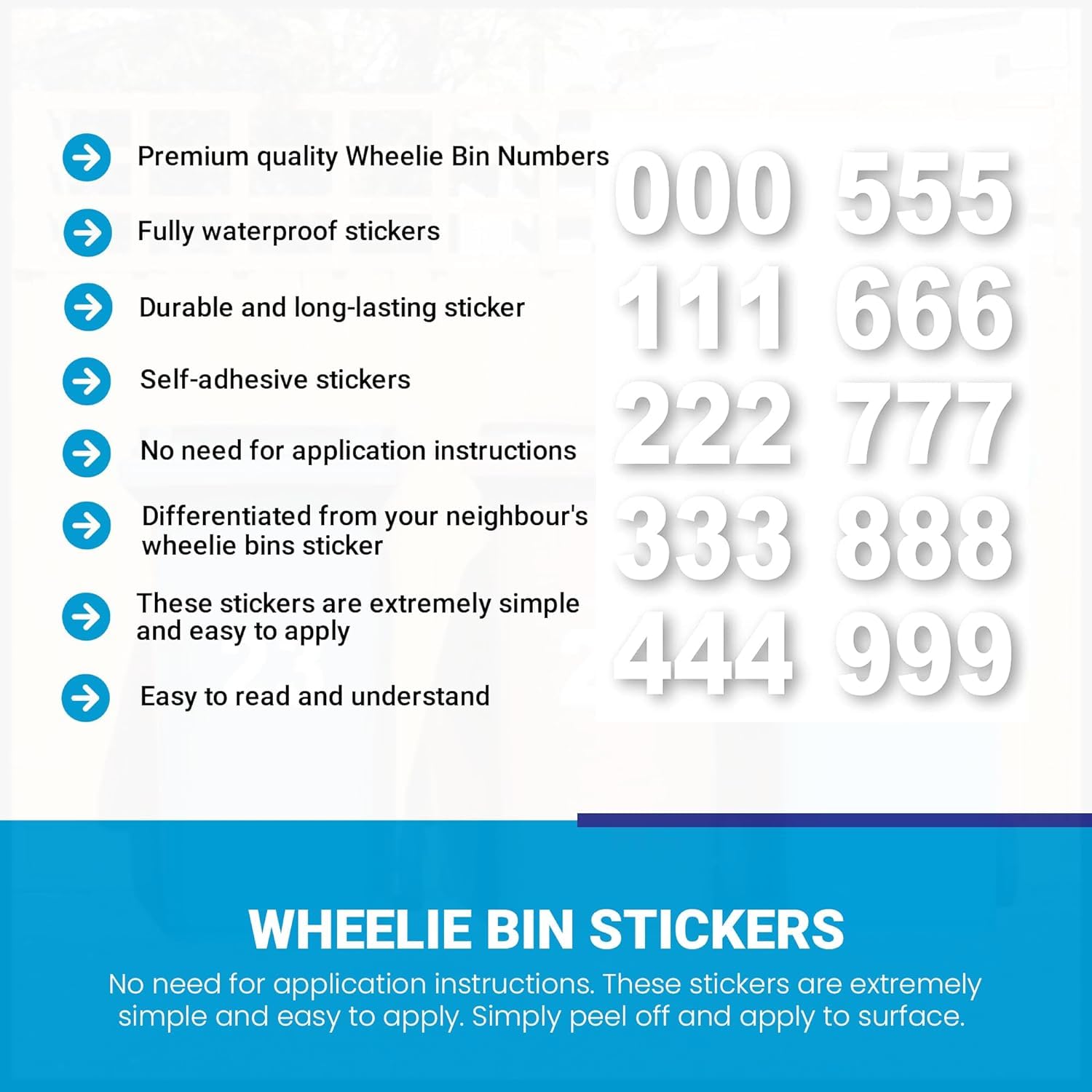 4 Pack Wheelie Bin Numbers for Bins - Choice of Numbers 0-9 - Wheelie Bin Stickers for Wheelie Bins Bin Number Stickers Vinyl 18cm Bin Sticker Easy to Apply Sticky Numbers Bin Numbers (Number 0)