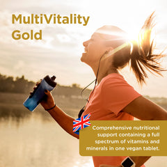 Healthspan Multivitamin Gold (90 Tablets)   A-Z Formulation   Wellbeing & Immune Support   Algal Source Vitamin D3   Vitamins A, B, C, D, E & K   Calcium, Iron, Magnesium, Selenium & Zinc   Vegan