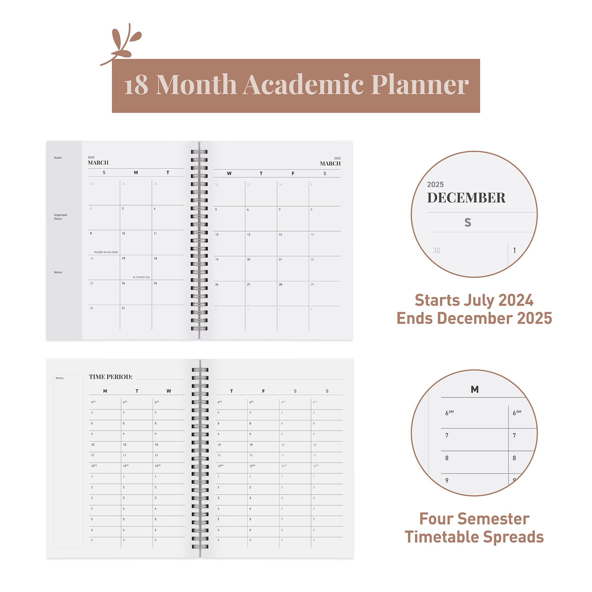 Rileys Planner 2024-2025 Academic Year, 18-Month Academic Weekly Planner - Academic Weekly & Monthly Agenda Planner, Flexible Cover, Notes Pages, Twin-Wire Binding (20 x 15 cm, Black)