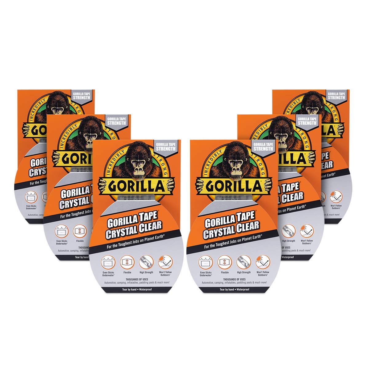 Gorilla 3044701 Tape Duct Tape Crystal Clear 48mm x 8.2m (Pack of 6)