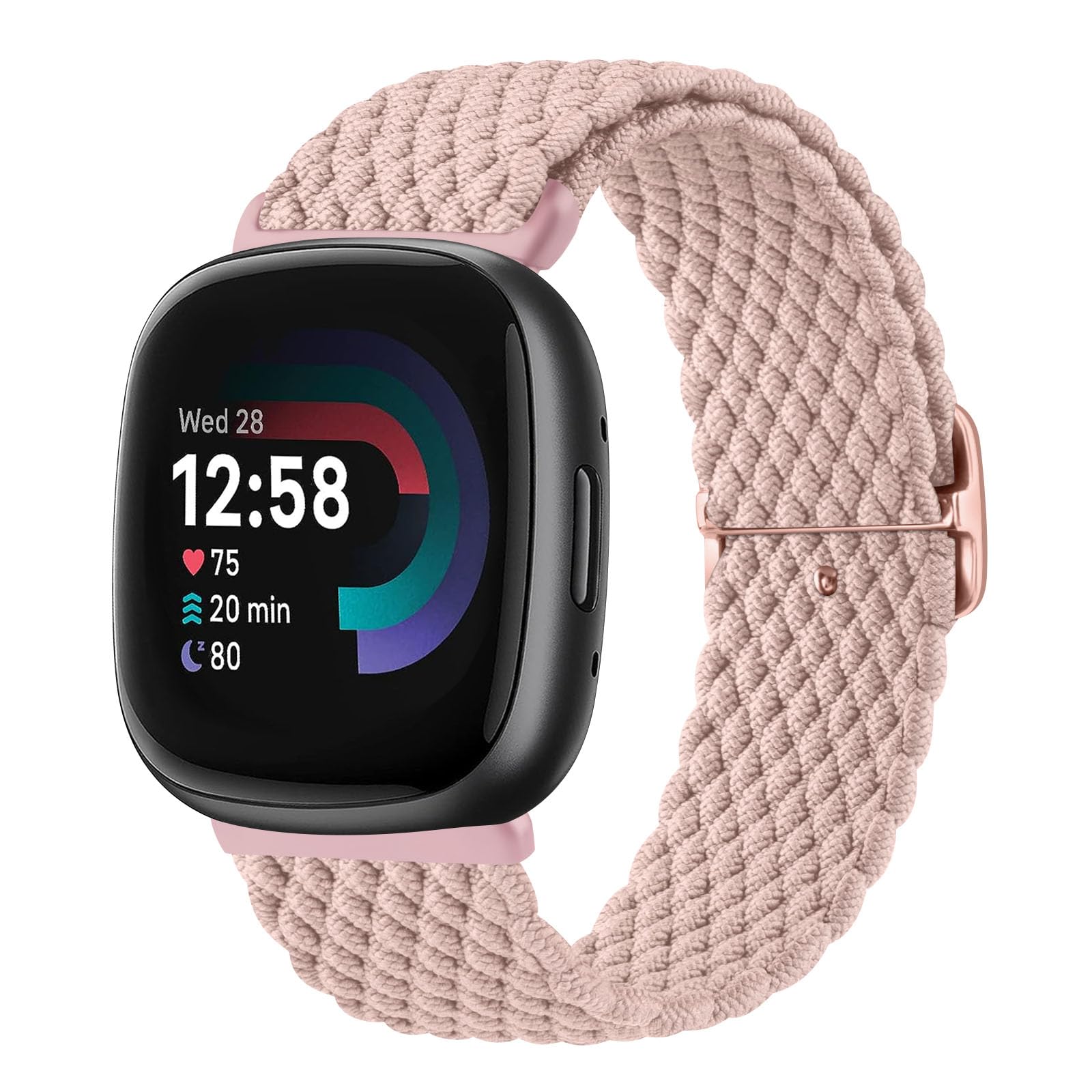 AK Straps Compatible with Fitbit Versa 4 Strap/Fitbit Versa 3 Straps/Fitbit Sense Strap/Sense 2 Strap for Women Men, Soft Elastic Nylon Sport Replacement Band for Fitbit Versa 4/Versa 3/Sense 2(Rose)