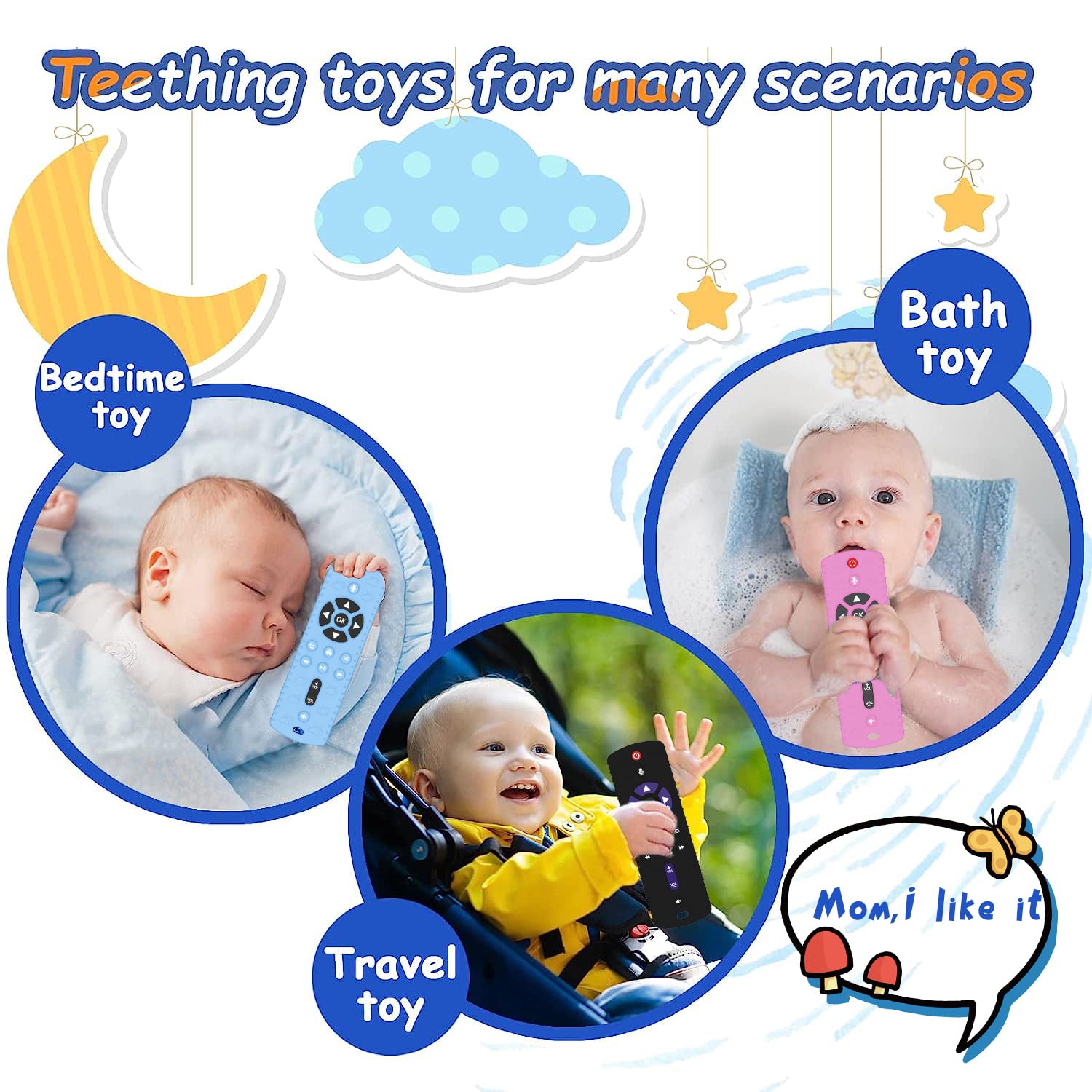 TKLake Baby Teething Toys,Baby Remote Control Teething Toy for 0-6 Months Baby Teether Relief Remote Control Baby Toys for Infant Toddlers Boys Girls(Black)