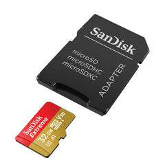 SanDisk Extreme 32 GB microSDHC Memory Card and SD Adapter with A1 App Performance and Rescue Pro Deluxe, Up to 100 MB/s, Class 10, UHS-I, U3, V30, Red/Gold