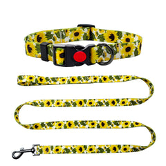 Olahibi Dog Collar Leash Set, Sunflower Pattern, Polyester Material, 150CM Leash, for Small Dog.(S, Sunflower Set)