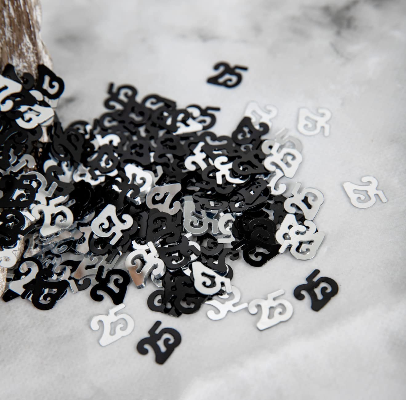 28g Black & Silver 25th Birthday Confetti Foil Metallic Glitz Table Scatter Sprinkles Age Bday Party Decorations