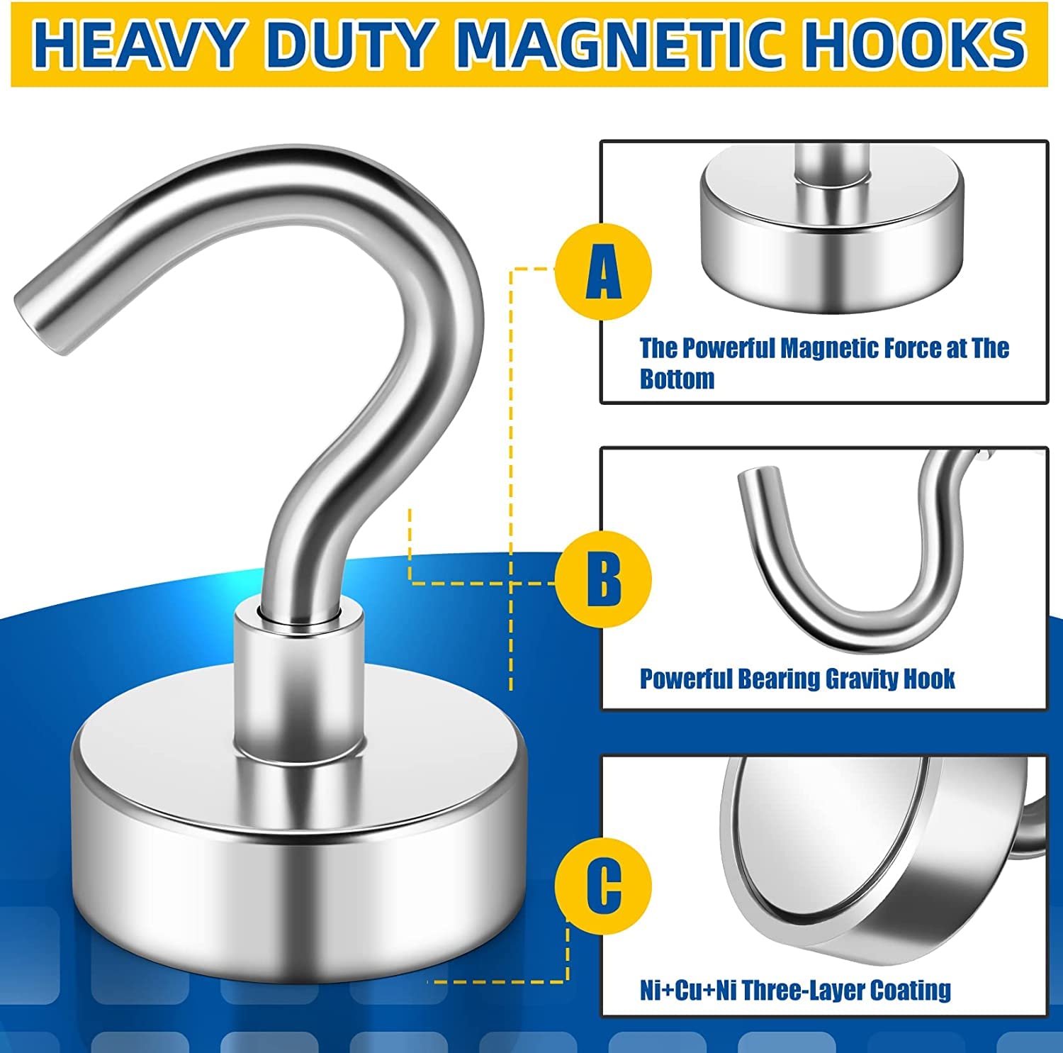 FINDMAG Magnetic Hooks, 6 Pack Strong Neodymium Magnet Hooks, Strong Magnetic Hooks for Fridge, Magnetic Hooks for Cruise, Strong Magnet with Hooks for Hanging, Kitchen, Bathroom, Garage, Grill