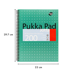 Pukka Pad, A4and Metallic Jotta Book 1 Pack –22.5 x 29.6cm–Wirebound Notebook with 8mm Lines and 80GSM Paper –Features 4-Hole Punch Margins and Perforated Edges -200 Pages, Green