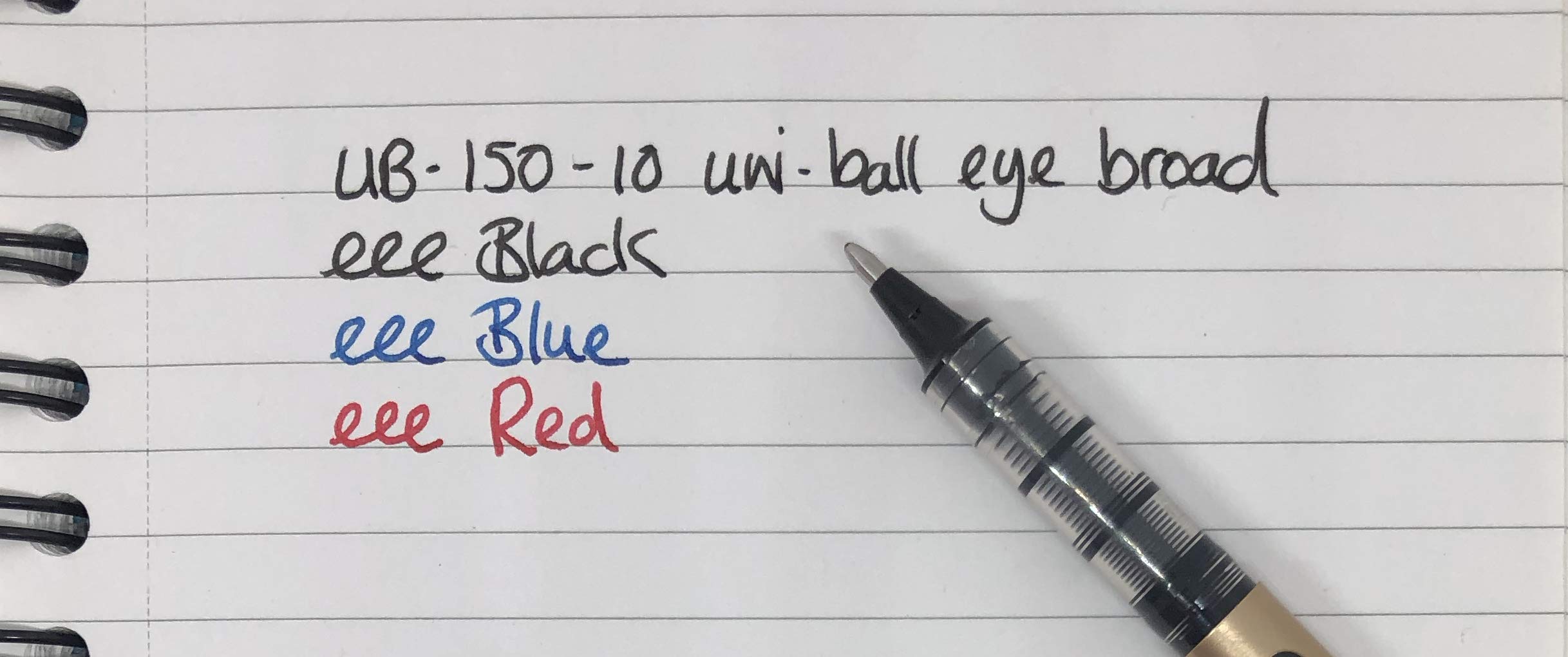 Uni-Ball UB-150-10 Eye On Point Stay Gold Broad Ballpoint Black, Blue and Red Pens. Premium 1.0mm Rollerball Tip for Super Smooth Handwriting. Fade and Water Resistant Liquid Uni Super Ink. Pack of 3