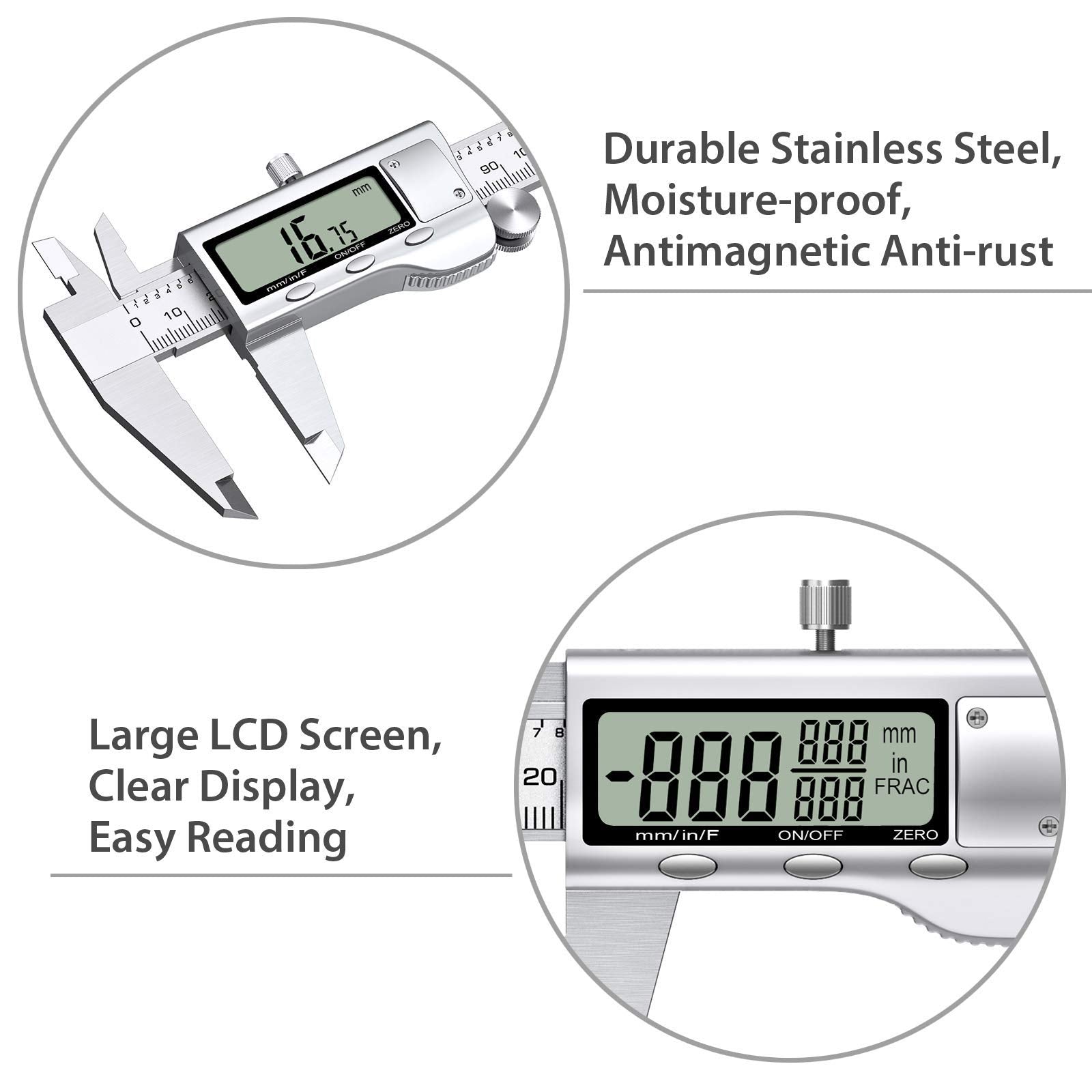 Proster Vernier Caliper Kit 150mm/6Inch Digital Vernier Caliper with Feeler Gauge Fractions/Inch/Metric Measuring Tool for Length Width Depth Diameter