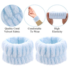 WLLHYF 2Pieces Face Washing Wristbands Spa Wash Band Microfiber Wrist Towels for Women Washing Face Makeup Skin Care Yoga Prevent Liquid from Spilling Down Arm (Blue)