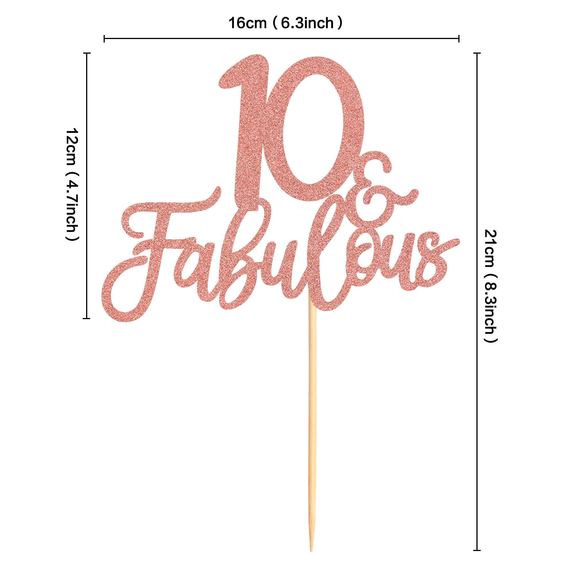 Blumomon 3Pcs 10 & Fabulous Cake Toppers Rose Gold Glitter Cheers to 10th Birthday Cake Toppers Ten and Fabulous Cake Pick Decorations for 10th Wedding Anniversary Birthday Party Supplies