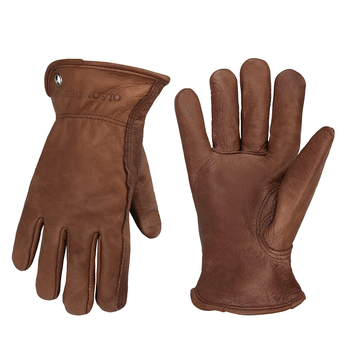 OLSON DEEPAK Cowhide Leather Gloves for Men&Women,Brown Moterbike Leather Gloves,Thorn Proof Garden Work Gloves,Outdoor Camping leather gloves (Medium, Retro Brown)