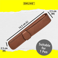 ONLINE Leather pen case, made of genuine leather, brown, for one pen, slim, an elegant accessory for him and her