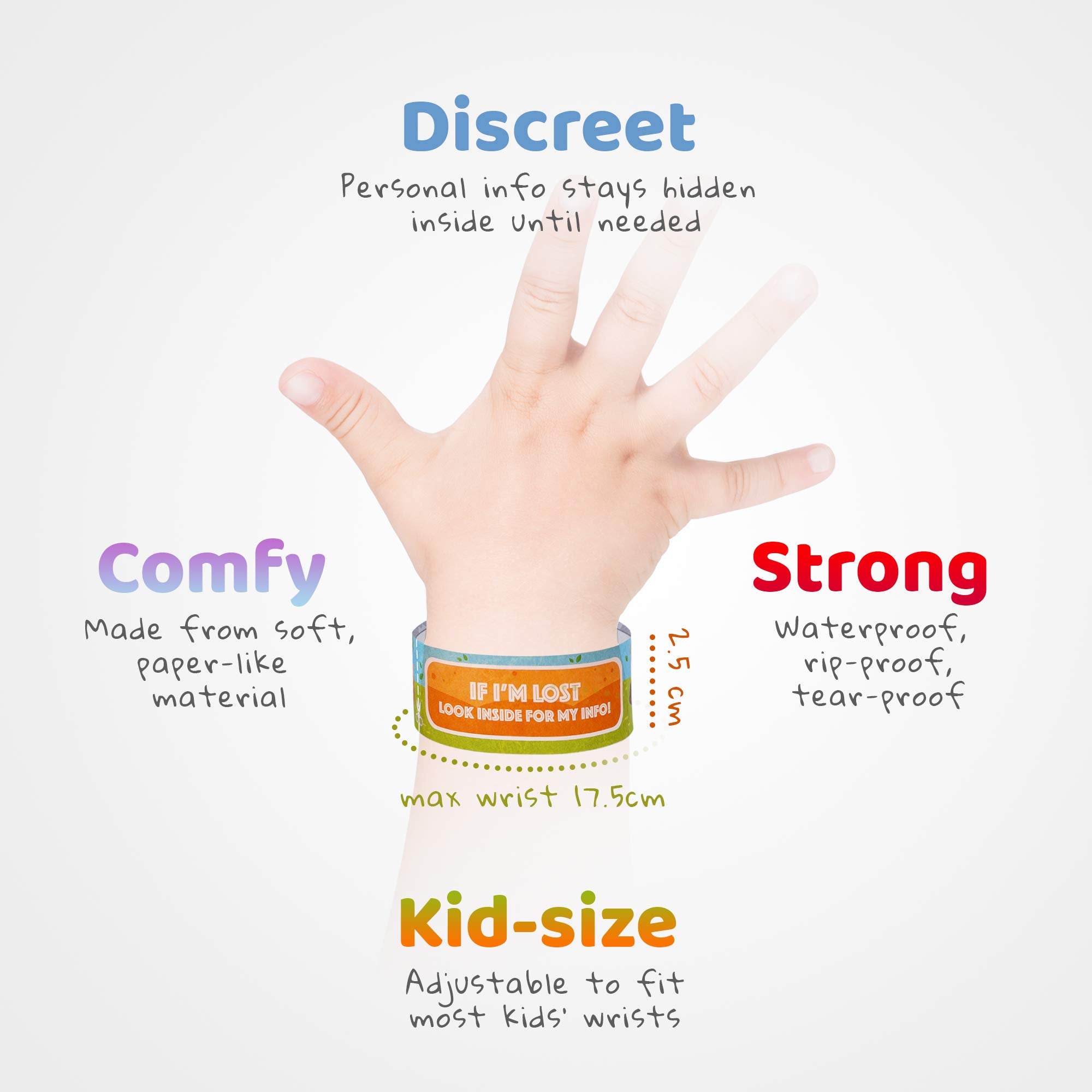 Printlike 15 Pack Travel ID Safety Wristbands for Kids   Emergency Bracelets to Help Lost Children