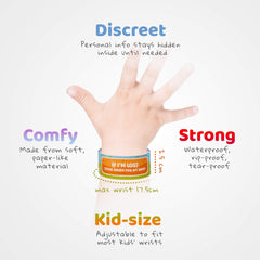 Printlike 15 Pack Travel ID Safety Wristbands for Kids   Emergency Bracelets to Help Lost Children