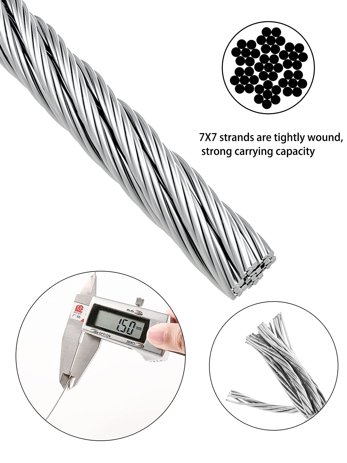 Abimars Wire Rope,30m Stainless Steel Wire Rope Cable Aircraft Cable with Aluminum Crimping Loop, 7x7 Strand Core for Plants Climbing, Flower Hanging, Crafts DIY