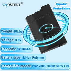 OSTENT 1200mAh 3.6V Lithium Ion Rechargeable Battery Pack Replacement for Sony PSP 2000/3000 PSP-S110 Console