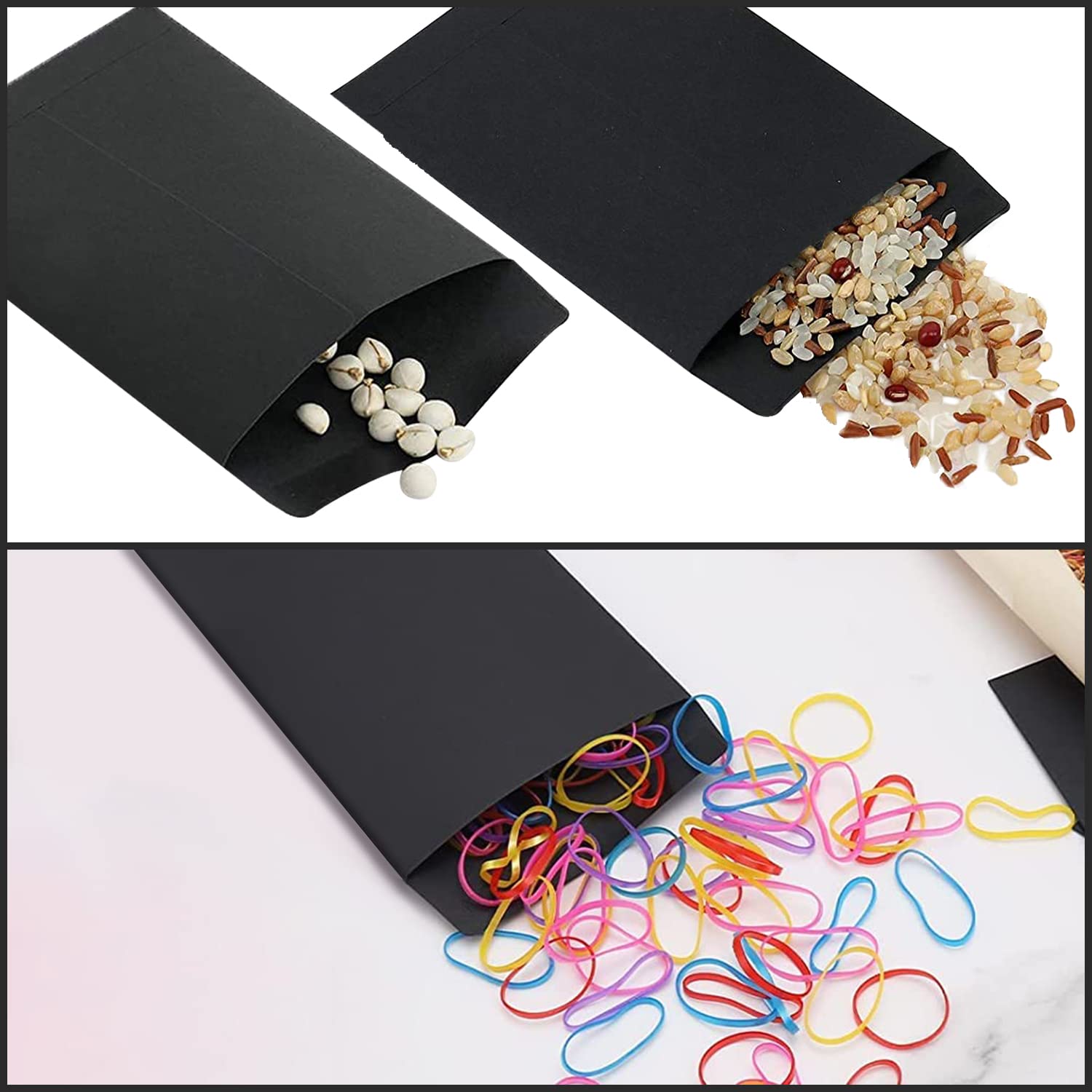 100Pcs Small Black Envelopes, Self-Adhesive Seed Envelopes Seed Packets Kraft Paper Coin Envelopes Money Envelopes for Wages, Seeds, Coins, Beads or Stamps(10x6cm/3.9x2.4inch)