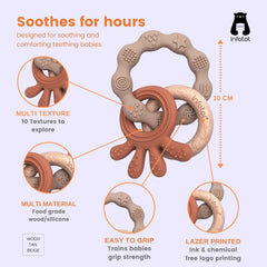 Infatot® Teething Toys for Baby - MultiTexture Baby Teethers 0-6 Months, Baby Essentials for Newborn - Baby Shower Gifts, Baby Teething Toys Silicone Teethers for Babies 6 Months - Tan & Beige