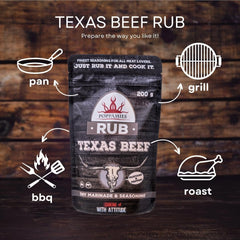 Poppamies Texas Beef BBQ Rub, Dry Marinade & BBQ Seasoning Perfect Beef, Pork - Great in The Grill, Barbecue, Oven, Boiler and Pan - Large Pack (200g)