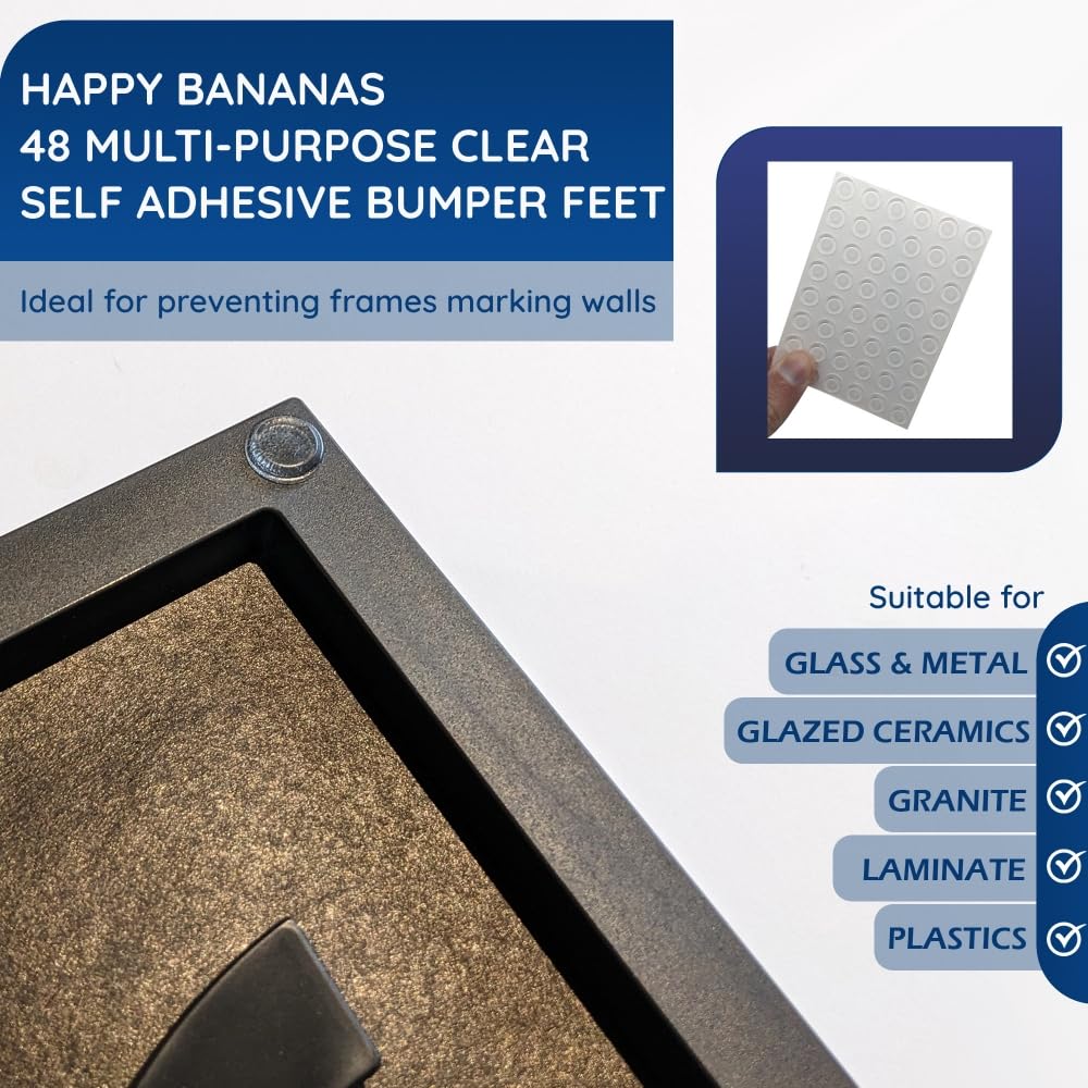 Happy Bananas Clear Self Adhesive Flat Bumper Pads Stops Rubber Feet for Glass Table Tops, Coasters, Metal, Crafts - 10.1mm x 1.8mm (48)