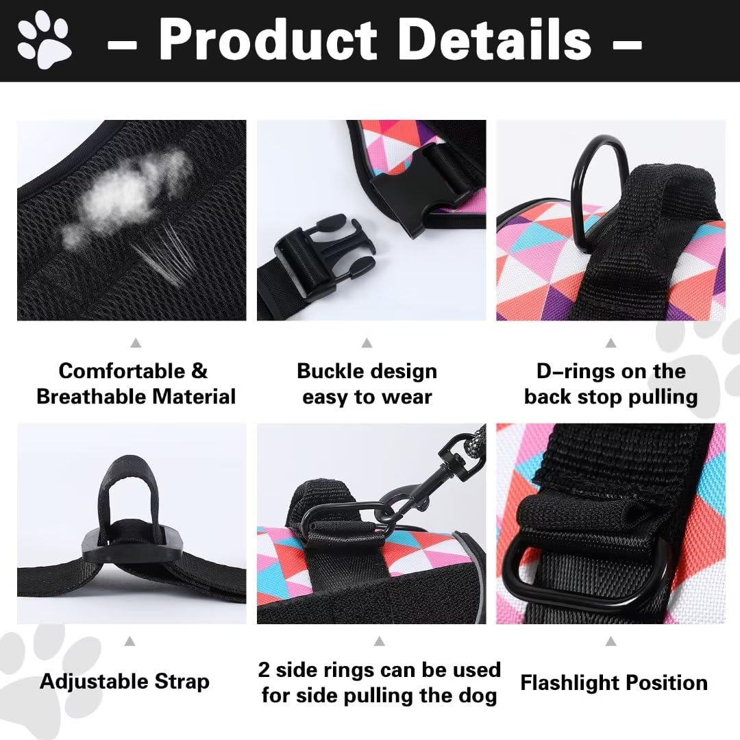 Belababy Soft No Pull Dog Harness Small Medium Large Dog, Reflective Service Assistance Dog Vest Harness, Adjustable Emotional Support Dog Puppy Harness with Colorful Pattern, Triangle, XS