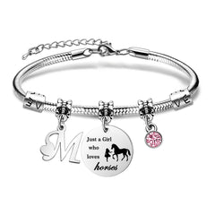 COEROW Initial Letters Horse Bracelets Just A Girls Who Loves Horse Horse Bracelet for Women Girls (M)