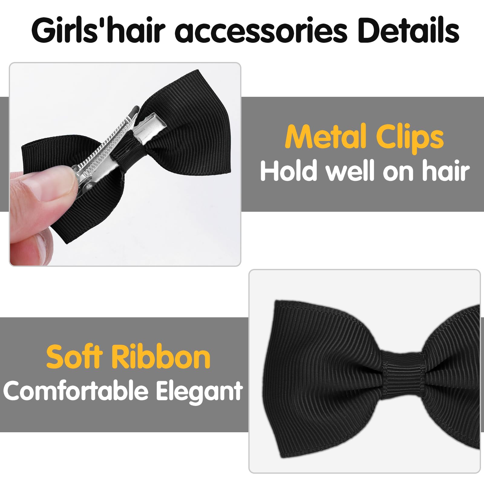 Sibba Bows Hair Fastener Clips Barrettes 10 PCS Little Small Grosgrain Ribbon Non-slip Hairpin Headpiece Headwear Girl French Bowknot Hairstyle Braids Ponytails Easter Party(Black/white)