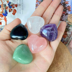 XIANNVXI 5Pcs Natural Healing Crystal Heart Stones Set 30mm Amethyst Rose Quartz Crystals Polished Love Hearts Palm Pocket Gemstones for Chakra Reiki Lover Mothers Day Gifts