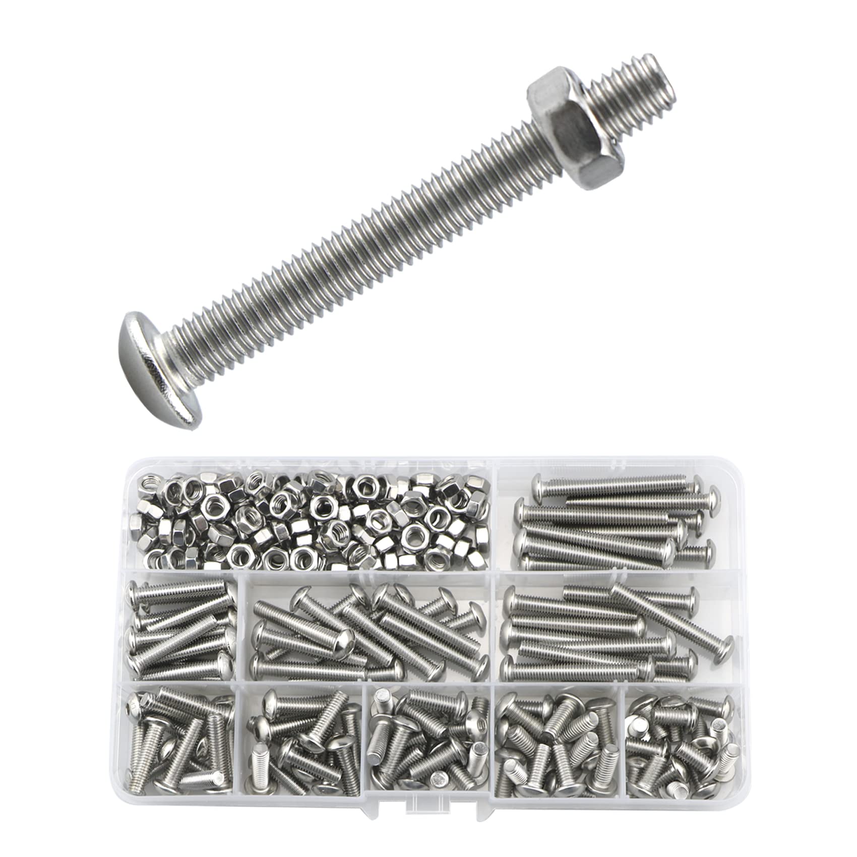 Bolts and Nuts Set, Hex Head M5 Stainless Steel Machine Screws and Round Head Hexagon Socket Bolts Assortment(10/12/14/16/20/25/30/35/40mm) (M5, Silver)